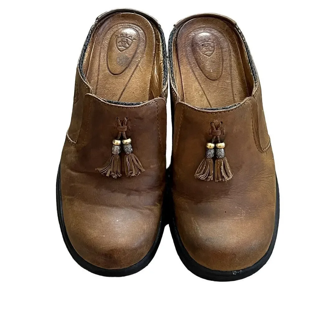 Ariat Mendocino Womens Tassel Brown‎ Leather Clogs Size 8B